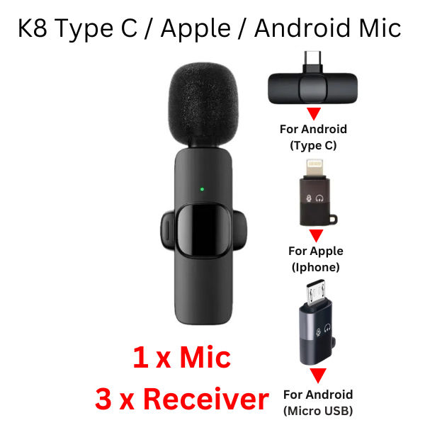 Wireless%20MIC%20Type%20C/IOS/Android/AUX%203.5mm%20Mic%20K8/K9/K35/K15%20Wireless%20Single/Double%20Microphone%20For%20Interview,%20Vlogging%20,%20Podcast%20-%20Image%204