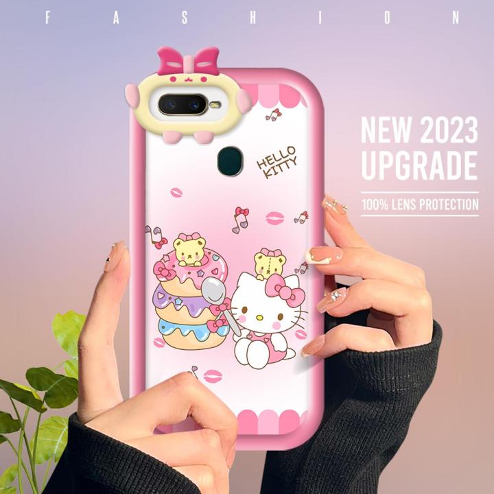 For OPPO A12/A7/A5S/A12S Back Cover Cartoon Cute Hello Kitty Pattern Phone Case Monster Lens Phone Shell Soft Protective Cover Shockproof Cellphone Casing
