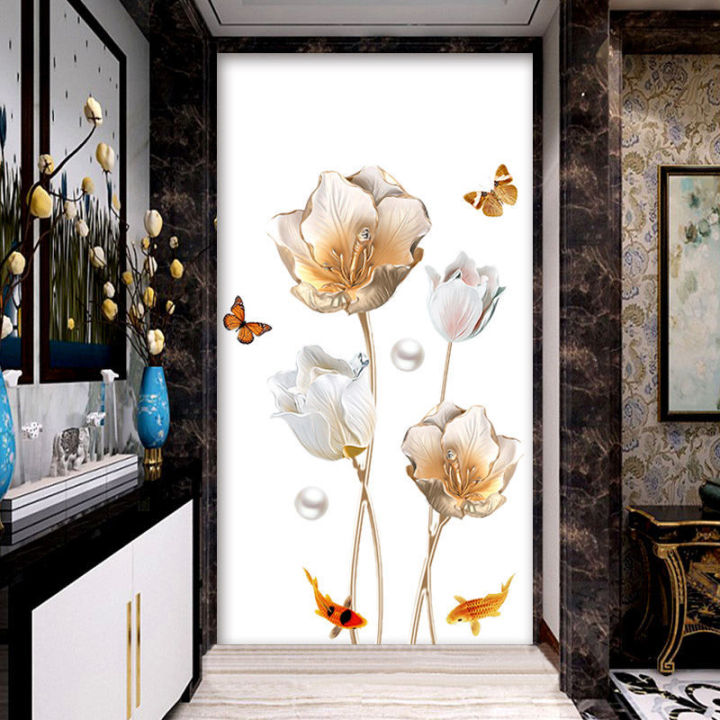 3D Gold Flower Wall Stickers, Unique wall papers, wall decor, Self adhesive wall stickers, home Decals, Wall Art