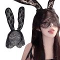 Black Lace Masquerade Mask Women Halloween Costume Party Rabbit Bunny Ears Lace Eye Mask Black. 