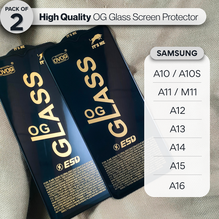 Samsung A10 / A10S / A11 / M11 / A12 / A13 / A14 / A15 / A16 - Oleophobic coated OG Gorilla Glass - Most Premium Quality - Full Coverage Tempered Glass - Extra Smooth touch - With Cleaning Wipes
