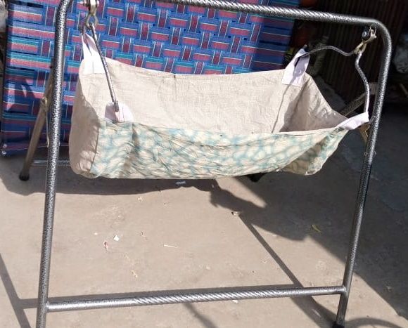 New Born Baby Folding Cradle in Steel Frame with Free Cloth - Silver