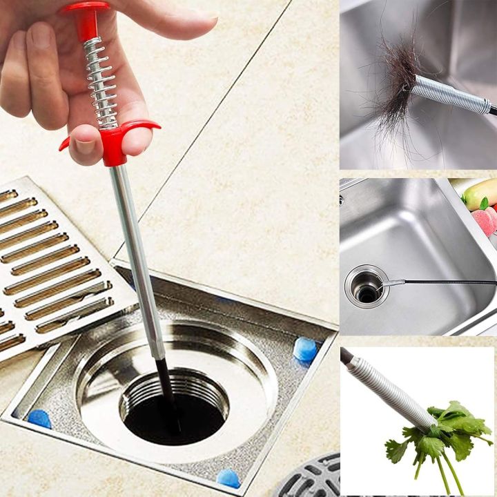 Stainless Steel Hair Catching Claw Wire Sewer Sink Tub Dredge Remover,Spring Drain Pipe Basin Cleaner Tool Unblocked Kitchen Bath Rod Hair Drain Pipe Cleaning Spring Stick