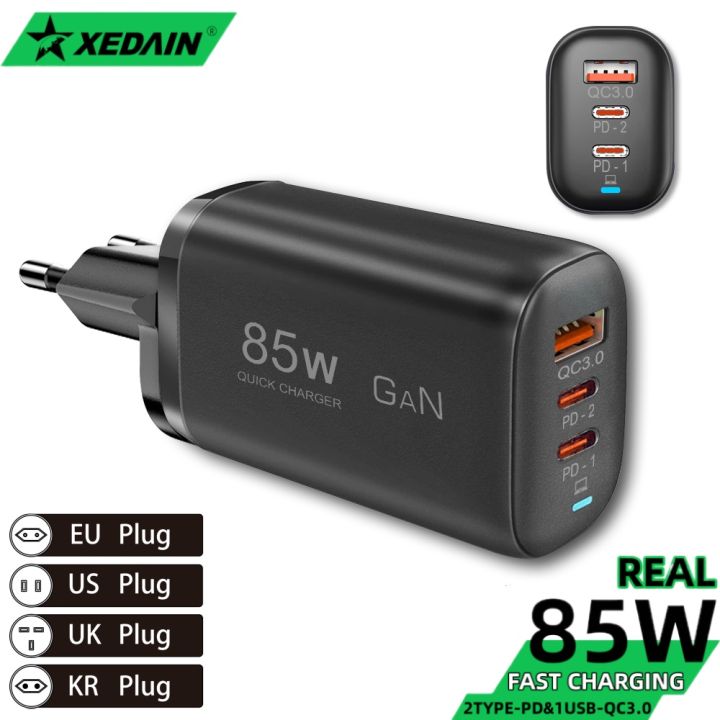 Real 85W GaN USB Type C Charger QC3.0 Quick Charge PPS PD 65W 30W Fast Charging For iPhone 15 14 Pro MacBook Laptop Ipad Samsung EmotionaE