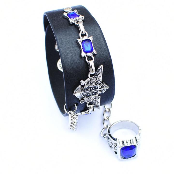 Anime Naruto Shippuden Konoha Leaf Village One Piece Attack on Titan BLEACH Black Butler FAIRY TAIL Logo Bracelet Ring Punk Rive