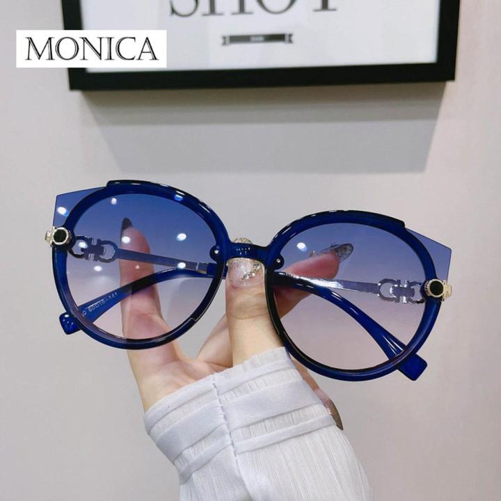 2022 New Vintage Cat Eye Round Sunglasses Women's Korean Version Metal Rimless Gradient Sun Glasses Luxury Shades UV400