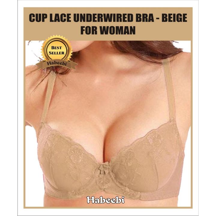Cup Lace Underwired Bra - BEIGE