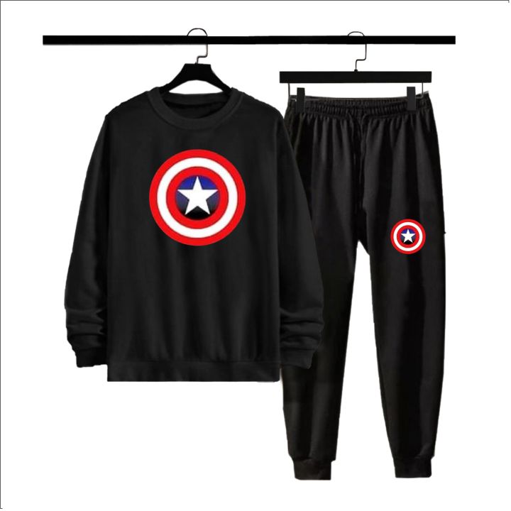 CAPTAIN AMERICA MARVEL Printed Winter Colelction Tracksuit Collection Thick & Soft Fleece Fabric Sweatshirt & Trouser for_Men_Boys_Girl_Women Trendy Fashion Wear Track Suit Gym Sports Workout Wear