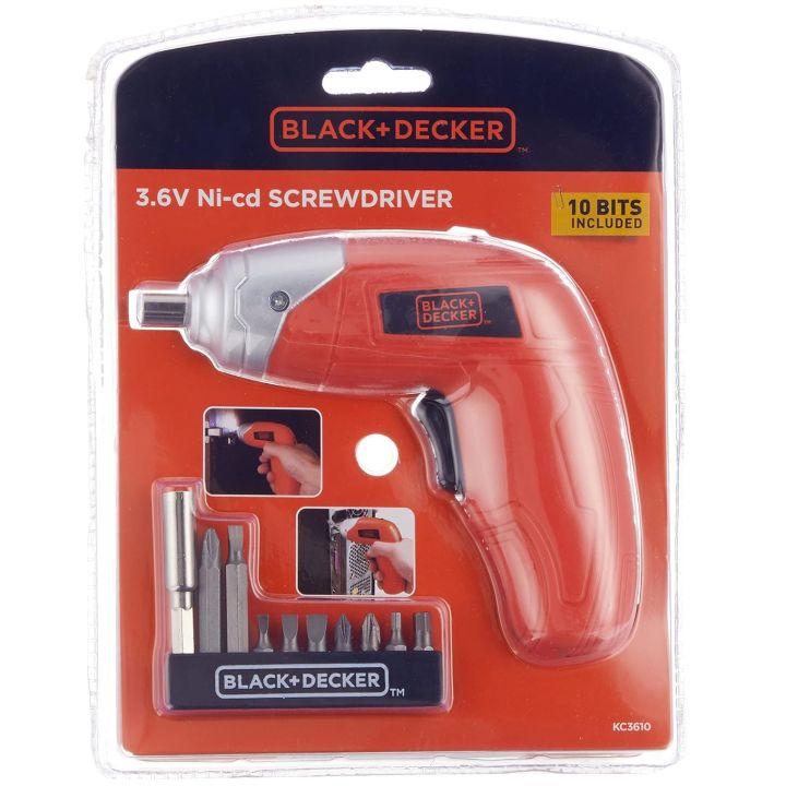 Black n Decker Cordless Screw Driver with 10 Bits - Forward Reverse - 3.6V NiCd - KC3610