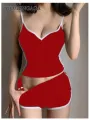 Women Casual Pajamas Sleepwear Pajama Set Nightgowns Camisole Shorts Nightclothes Spagjetti Strap Black L XL XXL Smooth Soft. 