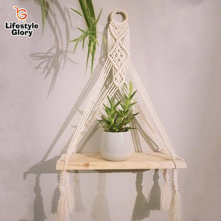 Lifestyle Glory Brand Macrame Wooden Wall Hanging Shelf I Decorating items I Decorating items for home I Wall decoration items I Wall art I Wall art hangings I Home decor items I Decoration pieces I Decoration items I Office Decoration