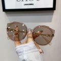 2022 New Vintage Cat Eye Round Sunglasses Women's Korean Version Metal Rimless Gradient Sun Glasses Luxury Shades UV400. 