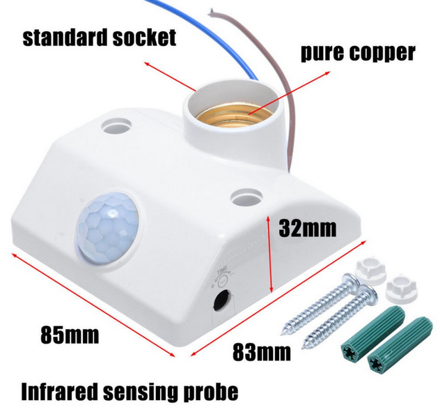 AC110-240V White PIR Automatic Human Body Infrared IR Sensor Lamp Holder E27 LED Bulb Detector Up to 100W Rated load Wall Pavement/Mounted Switch for Garden Home Workplace Warehouse Factory for safety and security