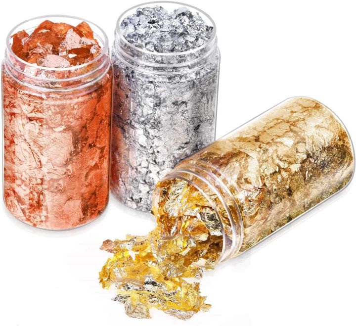 Panni Flakes Gold, Silver & Copper for (Resin Art, Calligraphy) Foil Flakes Imitation Flakes Multipurpose Crushed Foil for Resin Metallic Leaf for, Painting, Crafts, Slime and Resin