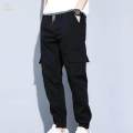 Mens Cargo Pant Multiple Pockets High Waist Trousers Straight Wide Leg Baggy 4XL Black. 