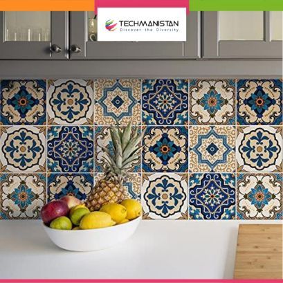 Techmanistan 60cm x 200cm Roll - Random Design Tile Stickers Pattern Oil Proof Kitchen Wall Sticker Wallpaper Bathroom Home Waterproof Self Adhesive Wallpaper Wall Sticker Tile Sticker