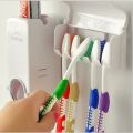 Tooth Paste Dispenser And 5 Piece Tooth Brush Holder Multicolor - 2 in 1 Toothpaste Dispenser. 