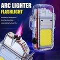 Electric Lighter USB Rechargeable Dual Arc Lighters, Cool Plasma Lighter with Waterproof Transparent Shell, 3 Modes COB Flashlight and Detachable Pocket Clip for EDC Outdoor Camping Survival. 