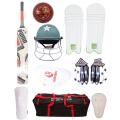 Premium Sports Pack of 8 Cricket Kit For 9-14 Year Kids (Hard Bat + Hard Ball + Junior Gloves + Cricket Kit Bag + Helmet + Under Guard + Leg Pads + Elbow Pads). 