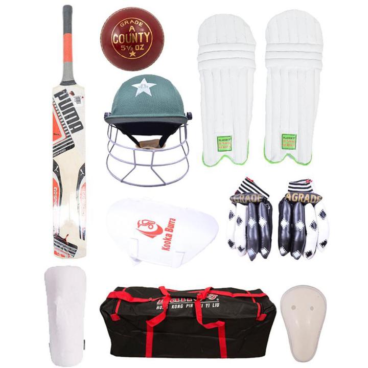 Premium Sports Pack of 8 Cricket Kit For 9-14 Year Kids (Hard Bat + Hard Ball + Junior Gloves + Cricket Kit Bag + Helmet + Under Guard + Leg Pads + Elbow Pads)