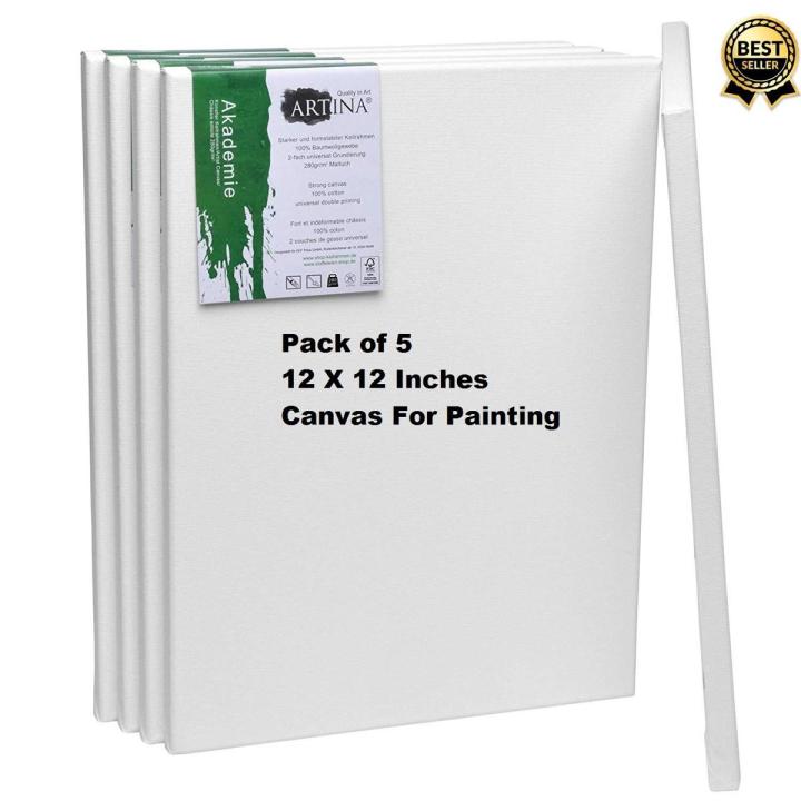 Openness - Canvases for Painting - Pack of 5, 12 x 12 Inch Blank White Canvas Boards - 100% Cotton Art Panels for Oil, Acrylic & Watercolor Paint - Primed Canvas Boards For Painting