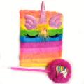 Fluffy Unicorn Horn - diary -  with plush pom pom pen - 9x6 inches. 