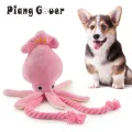 【Footprint】 Cute Squid Small Dog Toy Sound BB Plush Pet Puppy Rope Toys Pink Chew Squeak Toys For Cat. 