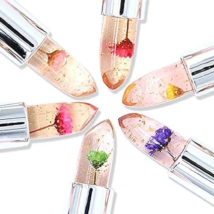 Beautiful Crystal Flower Jelly Lipstick, Waterproof Long Lasting Lip Balm Lips Moisturizer Magic Temperature Color Change Lip Gloss Lipstick