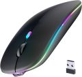 RGB Wireless Mouse - Slim & Silent 7 Colour LED Lights - Transparent & Black Body - Dual Mode 2.4G & Bluetooth Rechargeable Portable Optical Office Mouse With USB Receiver - 3 Adjustable DPI Levels for Notebook, PC, Computer, MacBook. 