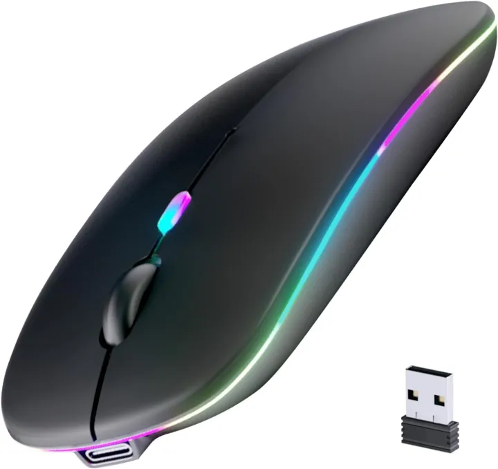 RGB Wireless Mouse - Slim & Silent 7 Colour LED Lights - Transparent ...