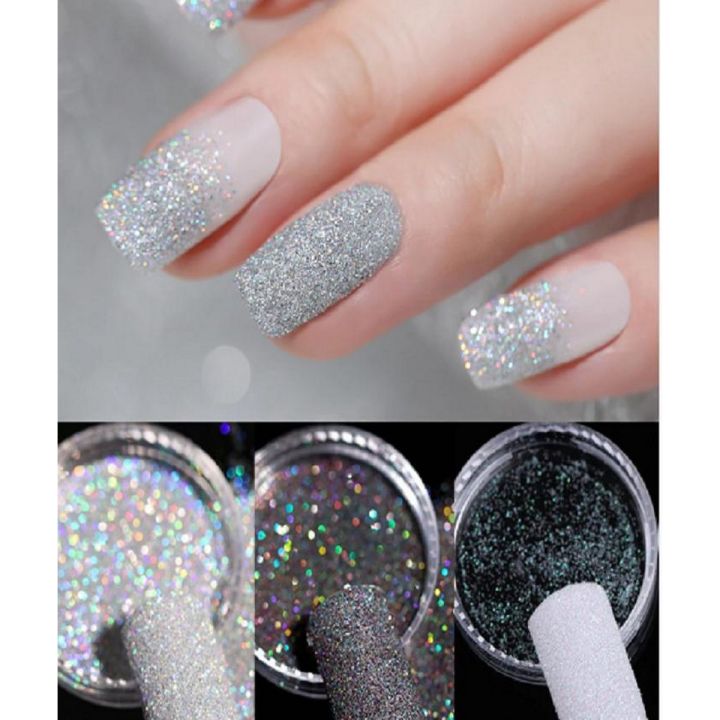 Gradient Shiny Nail Glitter Set Powder Laser Sparkly Manicure Nail Art Chrome Pigment selvar DIY Nail Art Decoration Kit selvar,Gray, black