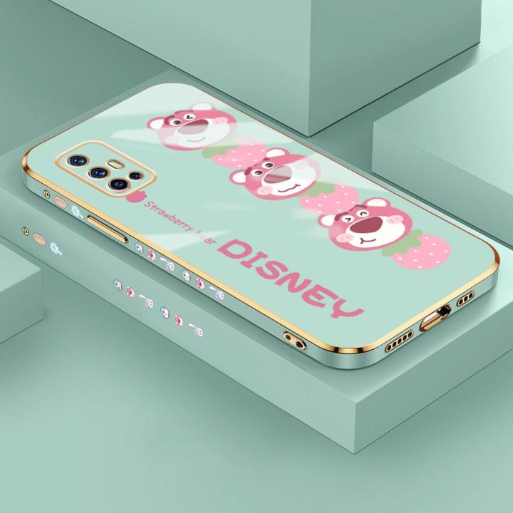 YIWESAN Case For VIVO V19 Neo Case Cartoon Cute Lotso Bear Side New Design Phone Case Square Edge Pattern Silicone Softcase Luxury Plating Casing Full Cover Camera Shockproof Protection Cases