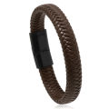 [Y] Fashionable Men Bracelet Vintage Woven Leather Rope Simple Magnetic Buckle Bracelet Y. 