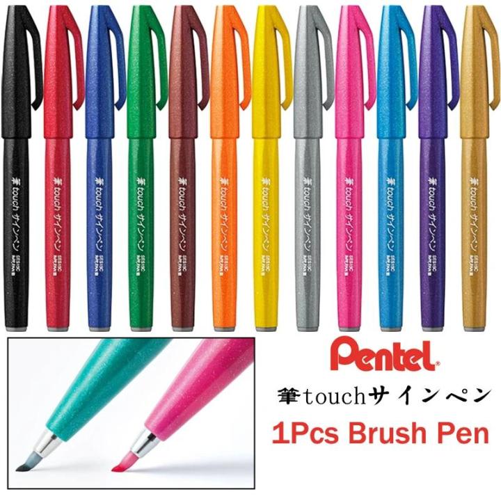 BataBata 1pcs Japan Pentel Touch Brush Pen Soft Tip Pastel Color Calligraphy Pens Drawing Art Markers Lettering School Art Supplies