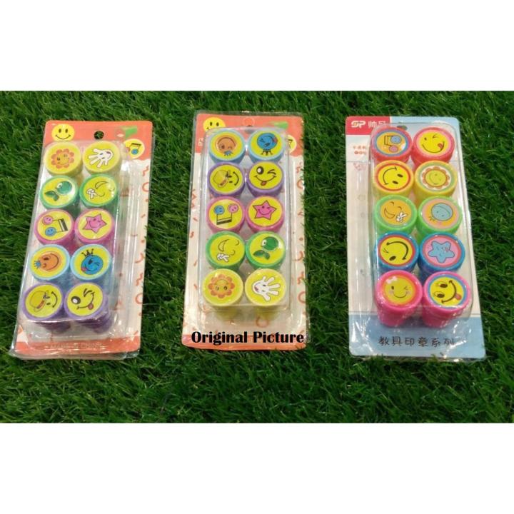 Pack of 10 Stamps, Stamps for kids, Emoji, Faces, cartoon, compliments, stamps for art, school stamps