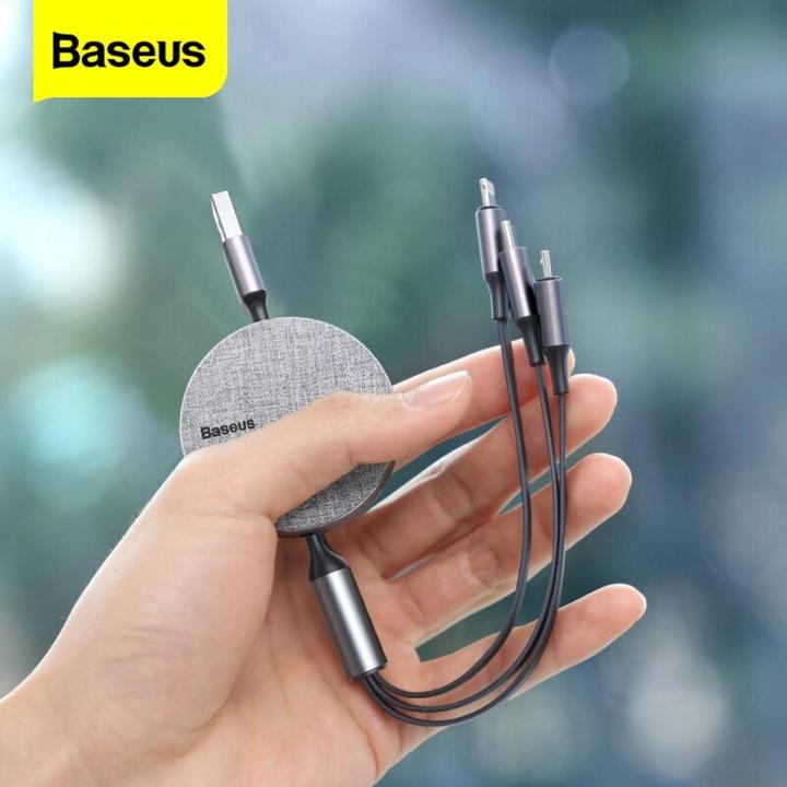 Baseus 3 in 1 Retractable USB Cable For iPhone Xs Max 3in1 Multi Fast ...