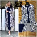 Stylish Stitched Floral Print Gown 3 Pcs, Royal 3 Pcs (Gown+Shirt+Trouser) Casual Dresses For Women. 