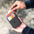 BrushnBlade Premium Leather Card Holder in Plain & Textured Black – Slim Minimalist Wallet with Stud Closure and Dual Card Pockets. 