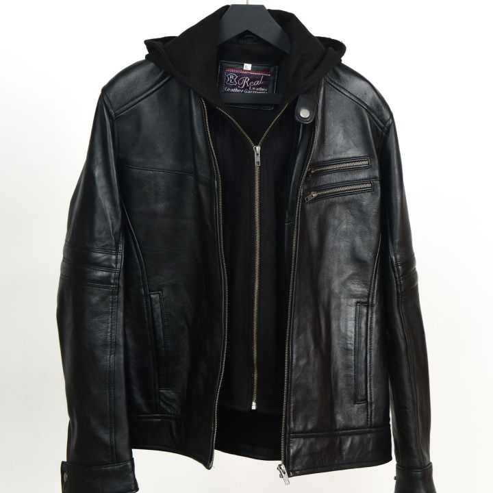 Black Leather Jackets For Men with Detachable Hood (100% Original Leather Guaranteed)
