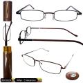 Optical Eye Glasses +1.25 Eye Sight – Pen Case Reading Glass – Aspherical Lenses Brown Frame - With Pen Metal Case. 