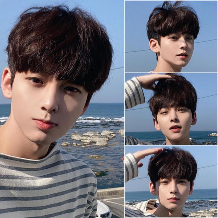 Fluffy Natural Wig High Temperature Fiber Korean Style Wigs Hair Flat Bangs Short Hair Wig For Males Boys