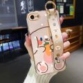 chenyyka For iPhone 7 Case With Wristband New Design Square Edge Phone Case Cute Line Rabbit Pattern Shockproof Plating Silicone Casing Full Cover SoftCase Protection Cases Girl Women. 