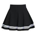 OIMG Women Fashion Solid Color High Waist Stripe Pleated A Line Mini School Skirt. 