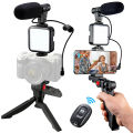 Vlogging Kit for Iphone Android Video Vlog Kits Phone Tripod Phone Holder Led Light and Shotgun Microphone for Phone Camera Vlogging Kit with Led Light & Mic 5 in 1 Vlogging Kit with Tripod Stand Wireless Bluetooth Remote For TikTok & YouTube Videos. 