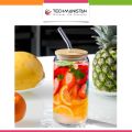 Techmanistan 500ml Glass Cups with Bamboo Lids and Glass Straw, Round Glass Mug With Handle, Straw & Wooden Lid, Drinking Glass, Adorable Glass Cups with Lids and Straw, Glass Tumbler Coffee Cup Coffee Mug. 