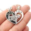 I Love You Heart Shape Couple Key Locket - Pair of 2 Both Necklace. 