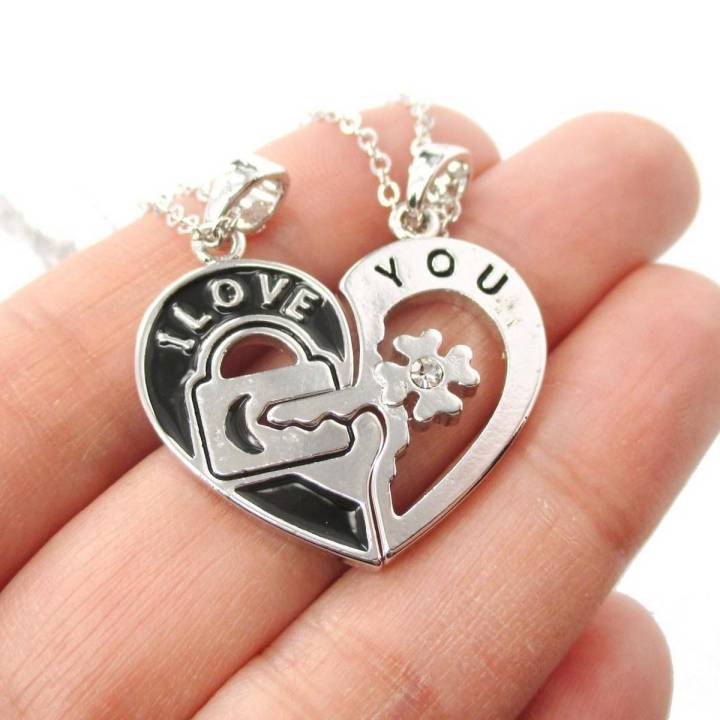 I Love You Heart Shape Couple Key Locket - Pair of 2 Both Necklace