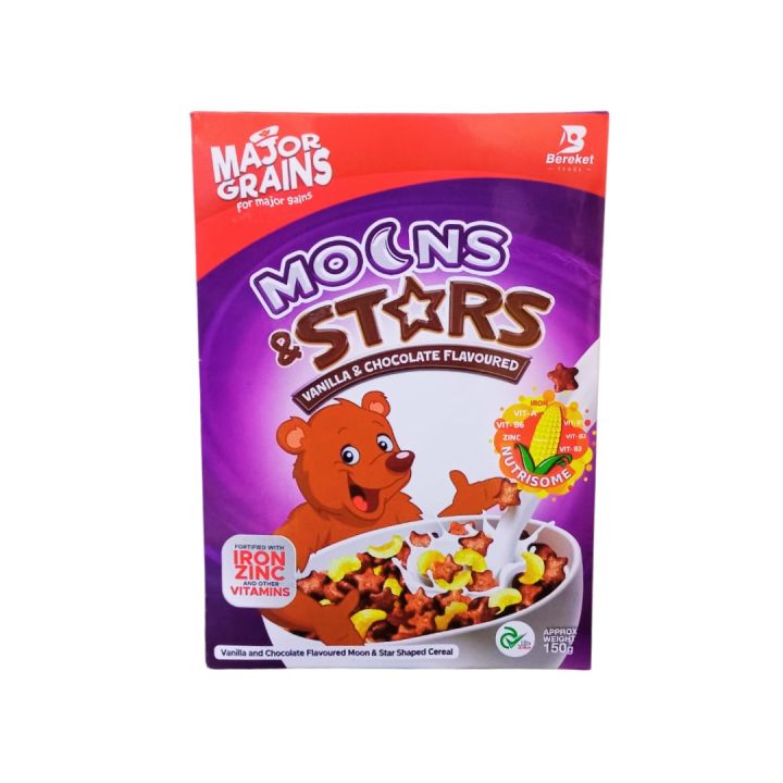 Major Grains Moons & Stars Vanilla & Chocolate Flavored Cereals Box 150g