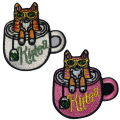 Cat Kitty In Mug Embroidered Iron On Patch Sew On Badge Bags Caps Jeans Jackets Applique. 