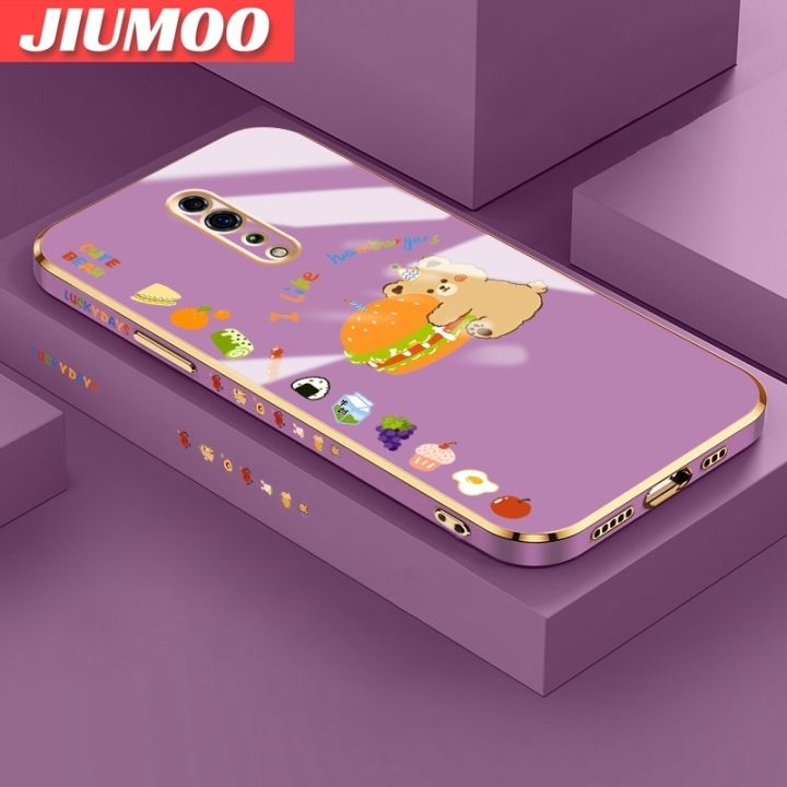 JIUMOO For OPPO Reno Z Case Cartoon Cute Bear Side Phone Case Square Edge Pattern Silicone Luxury Plating Casing Full Back Cover Camera Protection Cases Shockproof Softcase